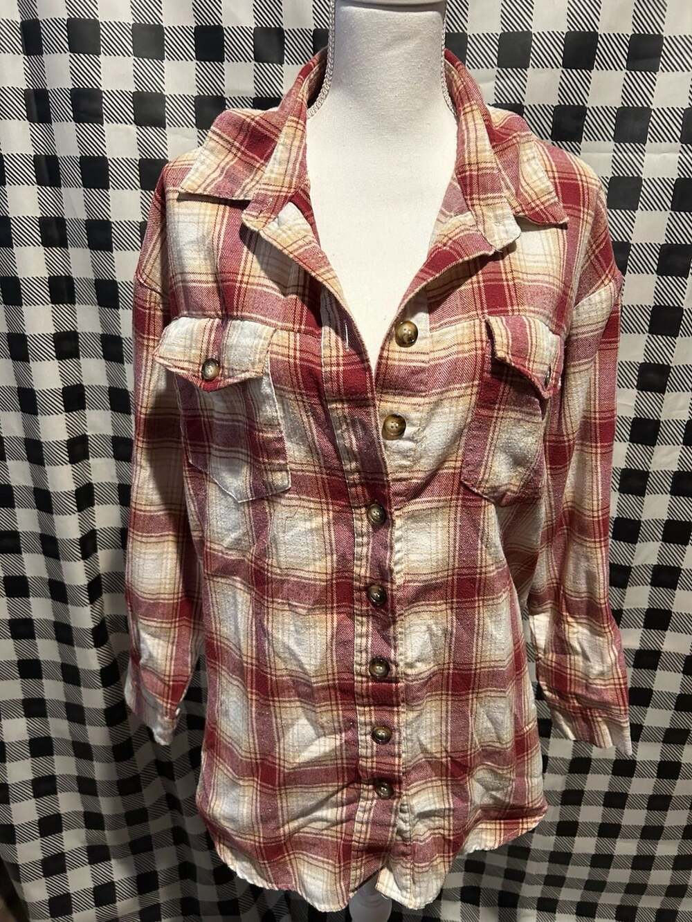 Missguided Burgundy and Tan Oversized Plaid Flannel Shacket